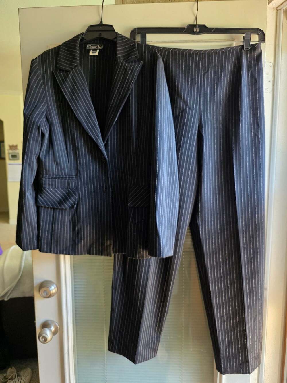 Suits Us Pinstripe Pant Suit Size 11/12 Black White